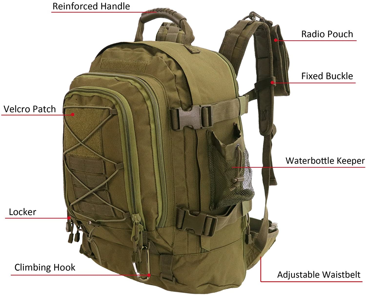 Expandable Military Tactical Backpack, Adjustable Capacity MOLLE Rucksack, Water Resistant Outdoor Daypack for Hiking, Camping, Hunting & Tactical Training