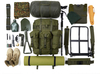 Vintage Olive Military Canvas Rucksack, Large Capacity External Frame Backpack with 3 Detachable Utility Pouches
