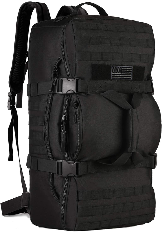 Large Tactical Duffle Bag with Rain Cover, MOLLE Military Travel Gear Bag for Shooting Gym Camping Hunting