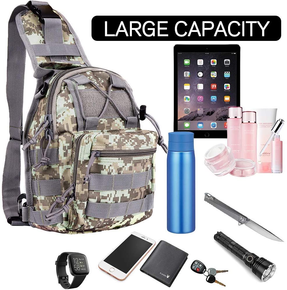 Camouflage Tactical Sling Bag, Lightweight MOLLE Crossbody Chest Backpack, Water Resistant EDC Shoulder Pack for Hunting Hiking Fishing Shooting Outdoor Daily Carry
