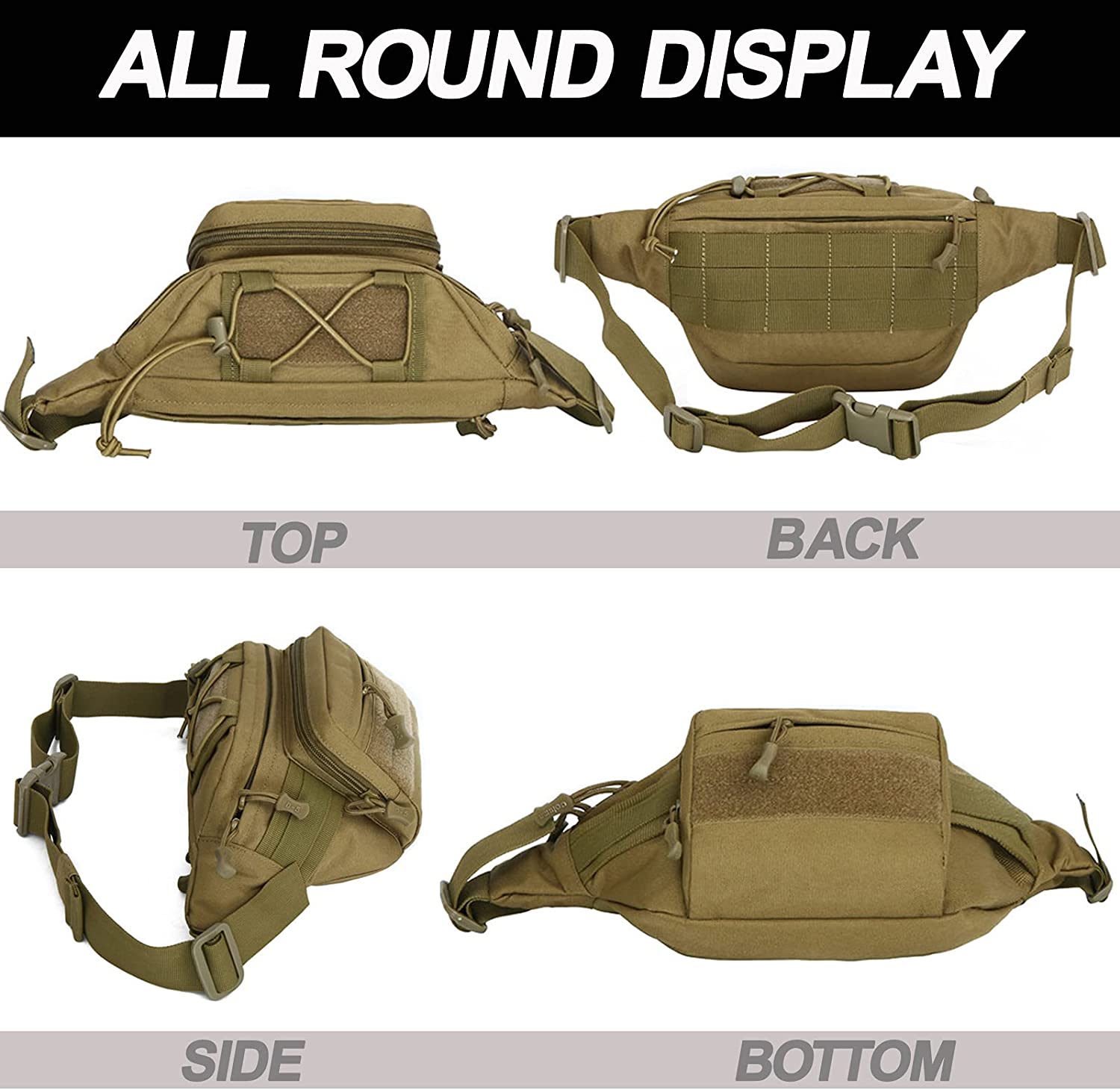 Tactical Fanny Pack for Men, Adjustable Large Waist Bag with MOLLE Webbing, Water Resistant Utility Hip Belt Bag for Hunting Hiking Cycling EDC Daily Carry