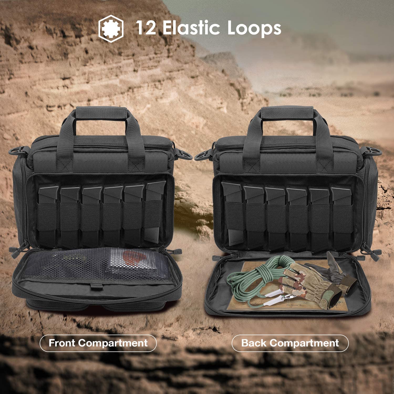 600D Oxford Tactical Gun Range Bag, Waterproof Dustproof Shooting Duffle Handbag with Anti-Skid Base, Multi-Pocket Pistol Carry Case for Shooting Range Hunting Storage