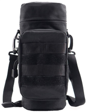 600D Nylon Tactical Water Bottle Pouch, MOLLE Water Bottle Carrier with Detachable Shoulder Strap & Side Storage Pocket for Outdoor Hiking Camping