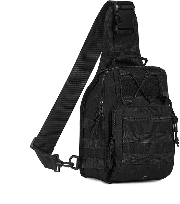 Compact Tactical Sling Bag for Men, Lightweight MOLLE Crossbody Chest Backpack, Water Resistant EDC Shoulder Bag with D-Rings for Shooting Hiking Fishing Camping Daily Carry