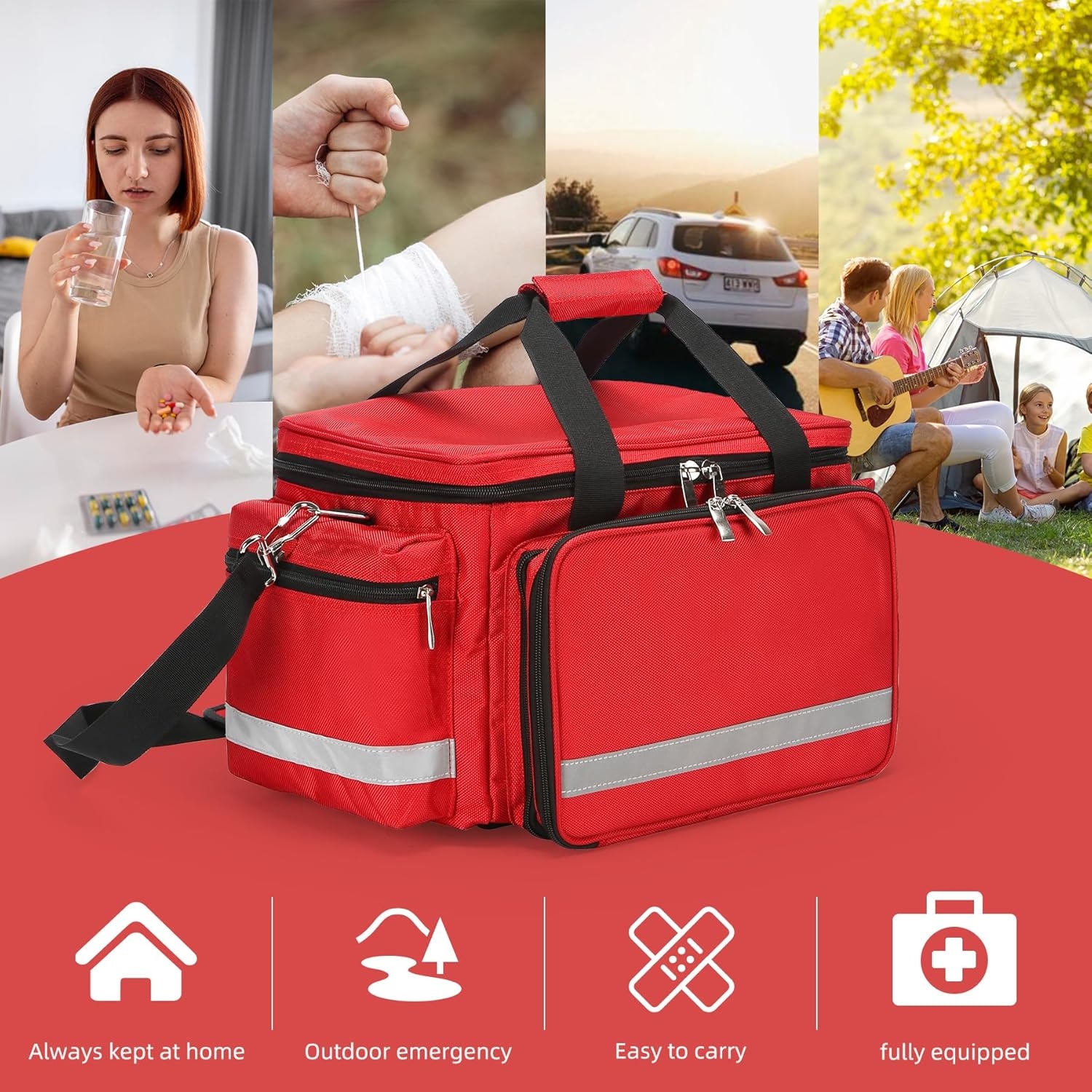 Empty Emergency Medical Trauma Bag, Waterproof Portable First Aid Kit Organizer with Detachable Clear Pouches & Shoulder Strap for Camping, Car, Office, EMT Responders