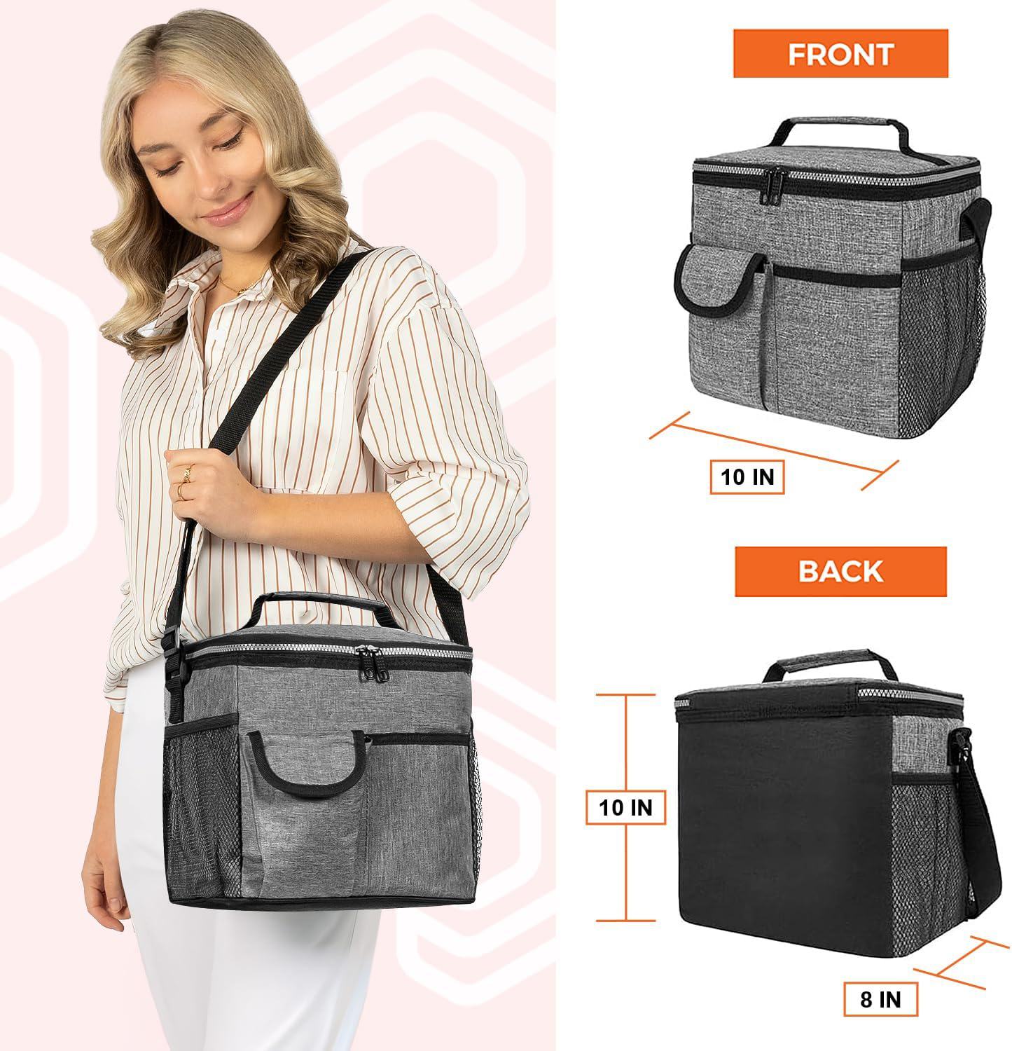 11L Large Capacity Insulated Lunch Bag, Leakproof Water Resistant Portable Cooler Tote with Detachable Shoulder Strap for Daily Work & Outdoor Picnic