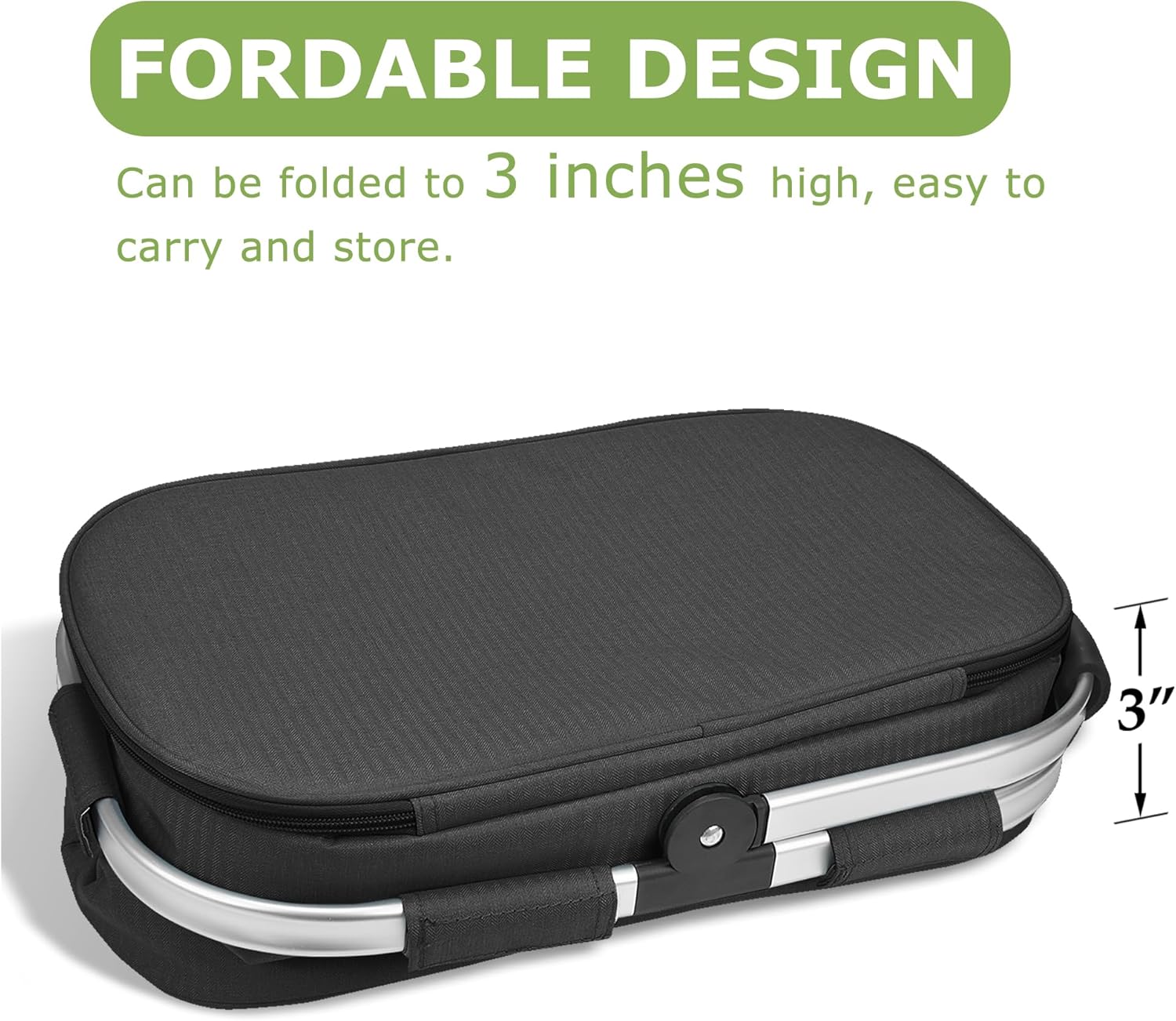 34L Collapsible Insulated Cooler Basket, Foldable Aluminum Frame Leakproof Thermal Cooler Bag for Picnic, Beach, Camping & Grocery