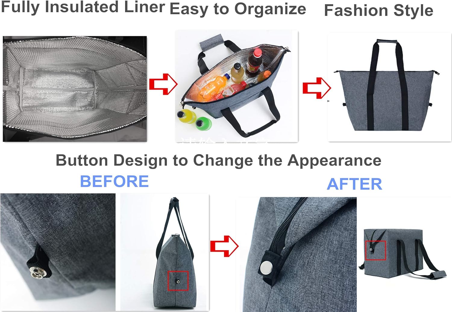 3-Layer Insulated Large Cooler Tote Bag, Waterproof Aluminum Foil Thermal Carrier with Sturdy Long Handles for Groceries, Picnic & Beach