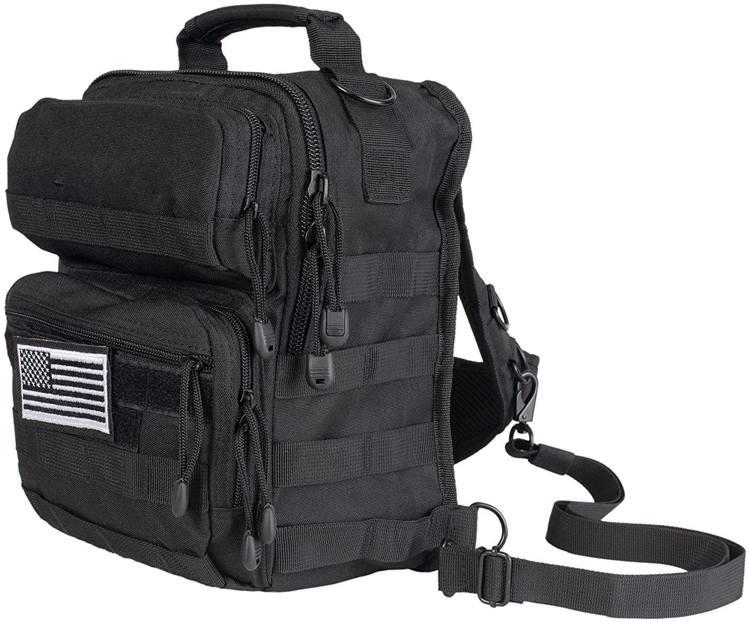 Tactical Sling Backpack with Concealed Carry Holster, 12 Inch MOLLE Chest Crossbody Bag with Free American Flag Patch for Shooting, Hunting, Daily EDC & Outdoor Travel