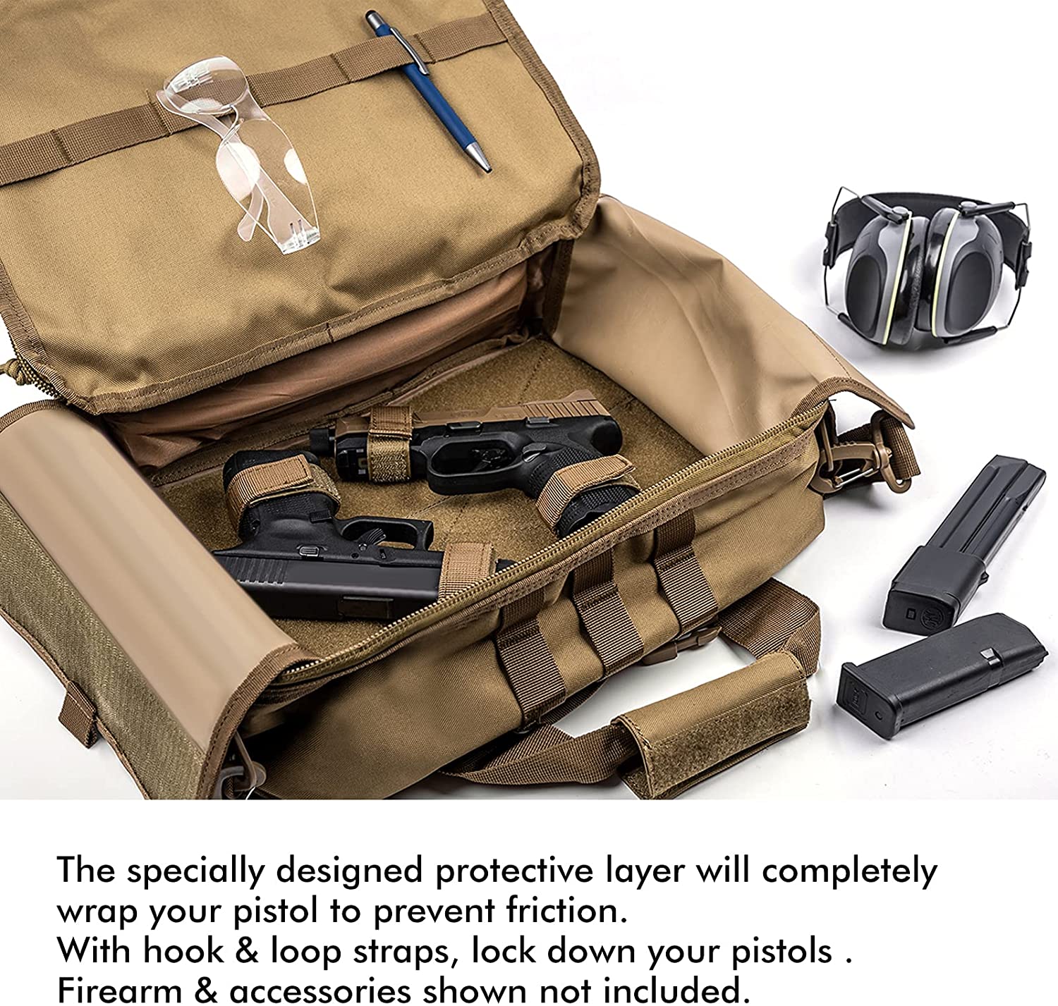 Tactical Pistol Range Bag, Multi Handgun Shooting Gear Carry Case with Magazine Slots, Portable Shooting Range Duffle Bag for Handguns, Ammo & Shooting Accessories