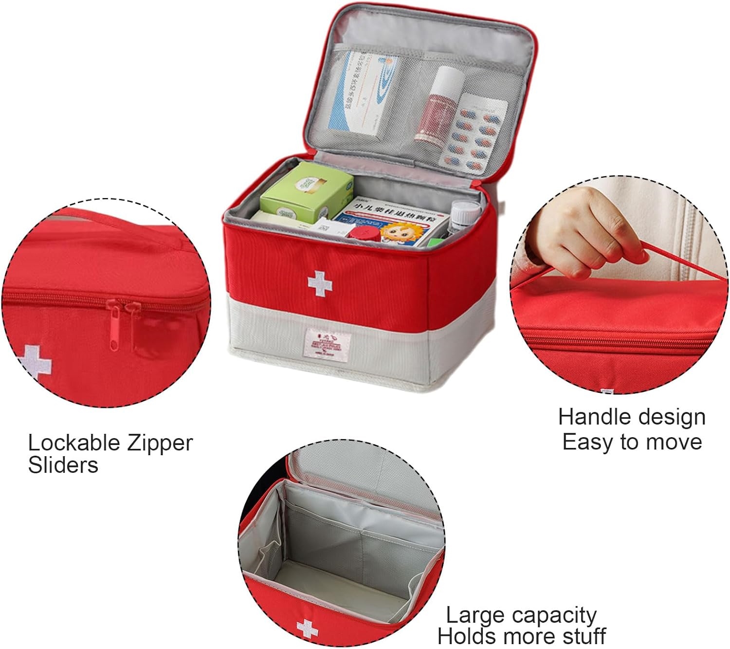Lockable Family Medication Storage Bag, Large Capacity Empty First Aid Bag with Hand Handle for Household & Travel Use