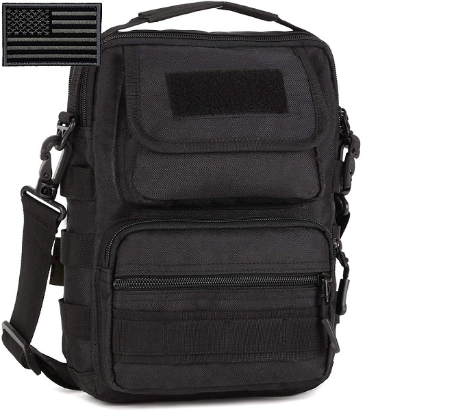 Tactical EDC Crossbody Bag, Multi-Pocket MOLLE Shoulder Sling Pack with Free US Flag Patch, Water Resistant Small Tactical Messenger Bag for Daily Carry, Hiking, Camping & Outdoor