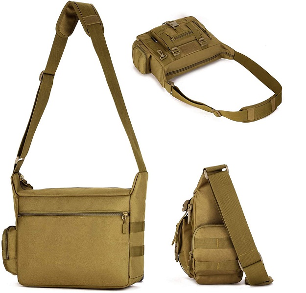 Tactical Messenger Bag, Multi-Pocket MOLLE Crossbody Shoulder Bag with Detachable Accessory Pouch & US Flag Patch