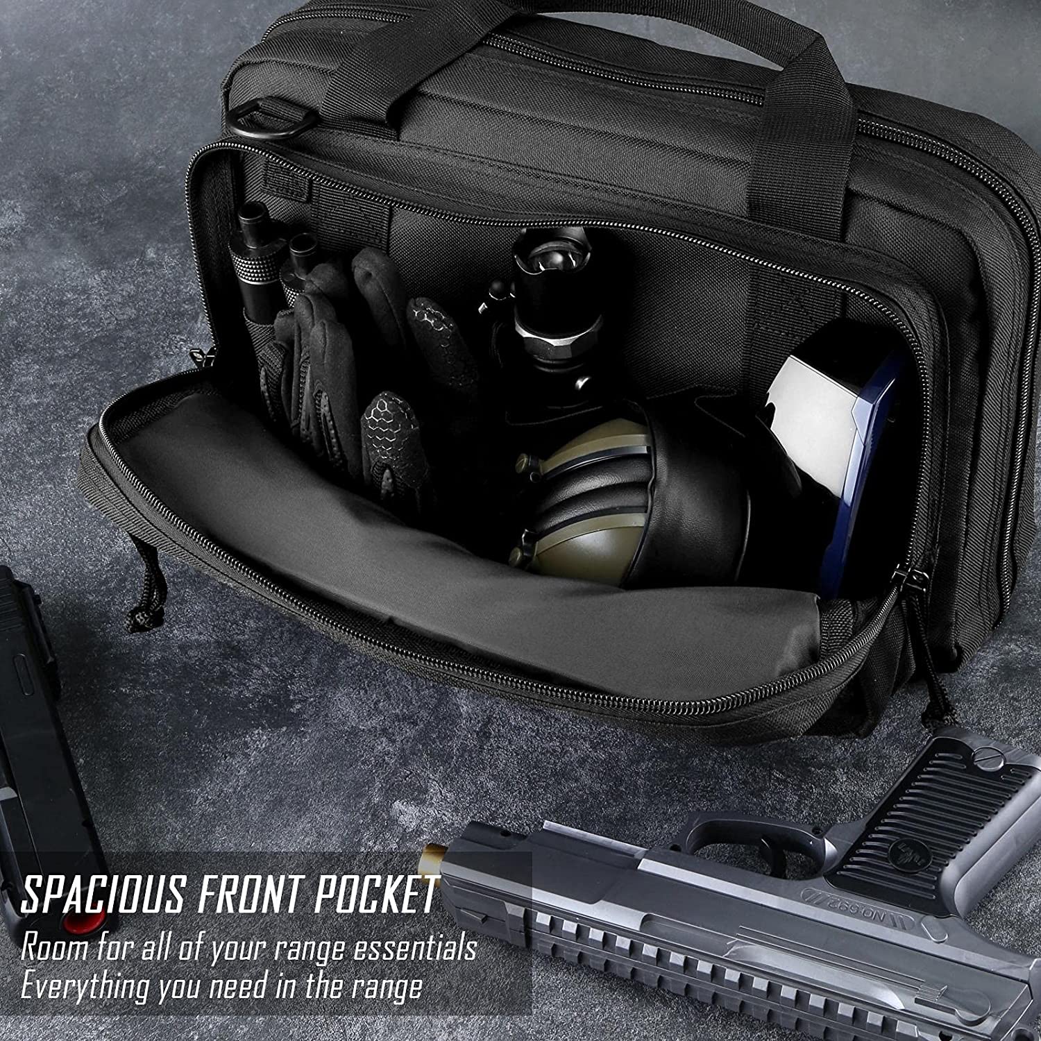Tactical Pistol Range Bag, Multi-Purpose Shooting Gear Carry Bag with MOLLE Panel