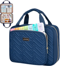 2 Sizes Waterproof Quilted Medicine Carry Bag, Portable Travel Pill Organizer with Front Pocket & Lockable Zippers