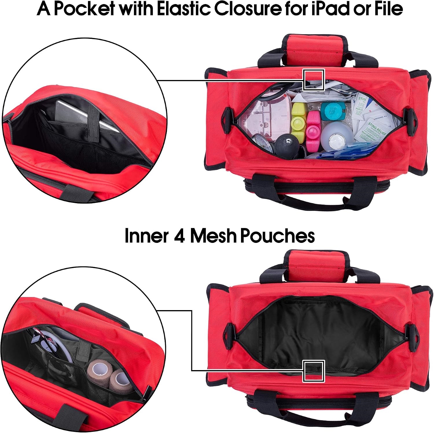 Reflective EMT Medical Carry Bag, Multi-Pocket Empty Nurse First Aid Organizer for Home Visits & Clinic Use