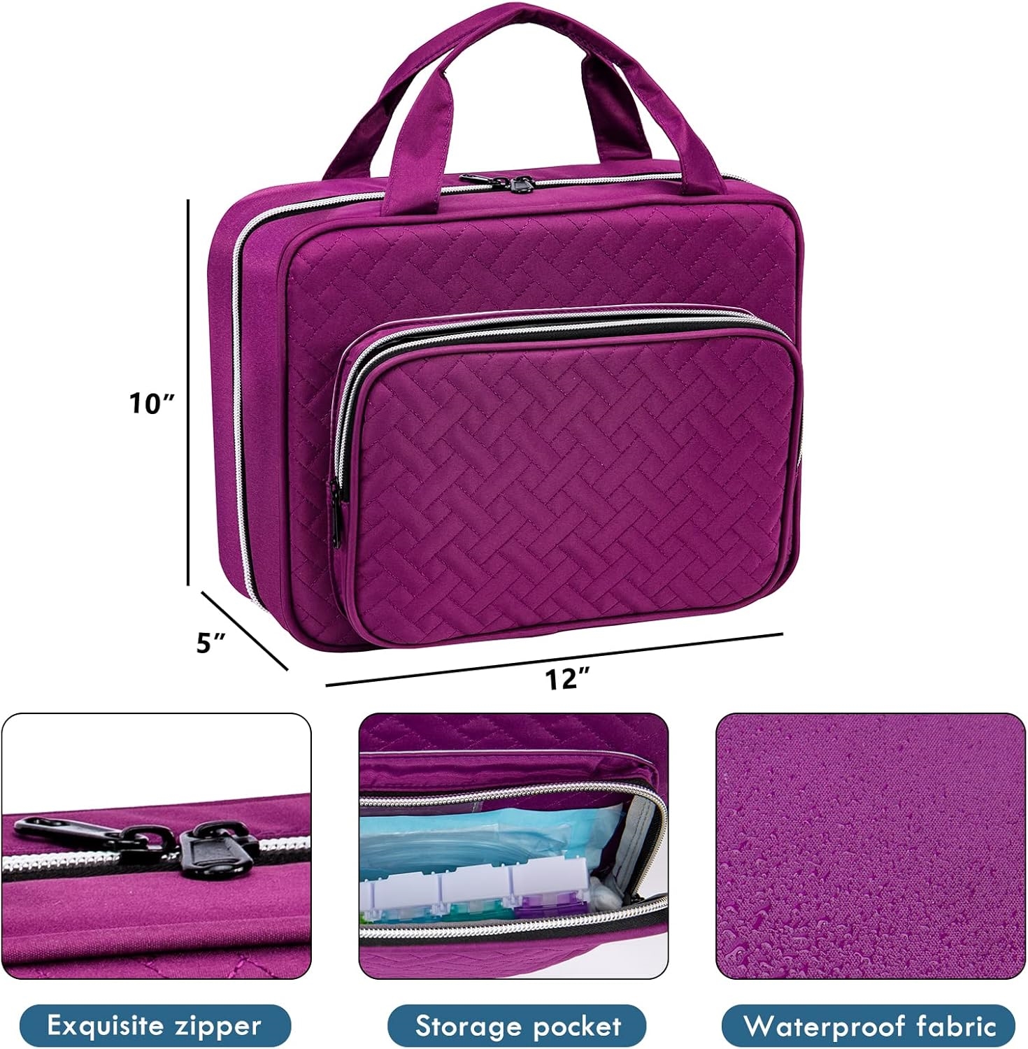 Spacious Clear Interior Medicine Carry Bag, Waterproof Quilted Pill Storage Organizer with Detachable Inner Bag for Travel & Household Medication