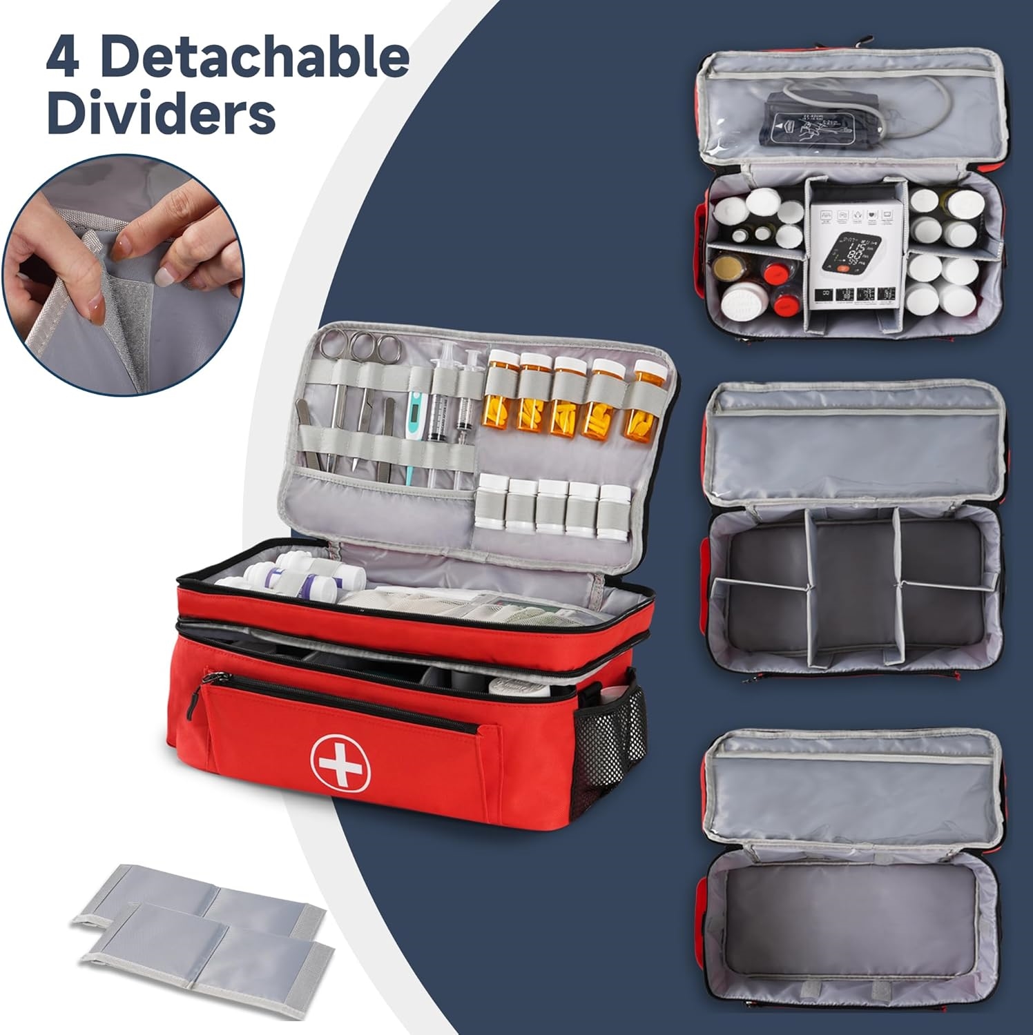 Spacious Waterproof First Aid Kit Bag, Large Capacity Medication Carry Bag with Removable Dividers & Crossbody Strap