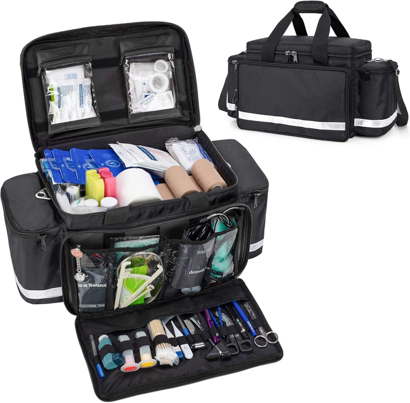 Reflective Large Capacity EMT Medical Bag, Removable Divider Nurse Trauma Bag for Clinic, Ambulance & Emergency Rescue