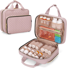 Waterproof Quilted Medicine Carry Bag, Large Portable Pill Storage Organizer with Lockable Zippers & ID Card Slot for Travel & Household Use