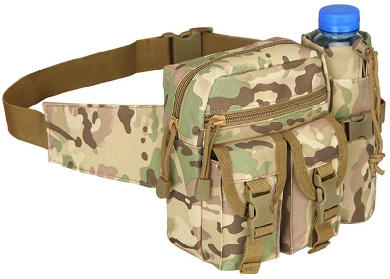 Tactical Utility Waist Bag with Detachable Water Bottle Pouch, Outdoor EDC Hip Fanny Pack, Multi-Pocket Waist Pouch for Hunting, Hiking, Fishing & Daily Use