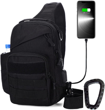 Tactical Sling Bag with External USB Charging Port, MOLLE Crossbody Chest Backpack