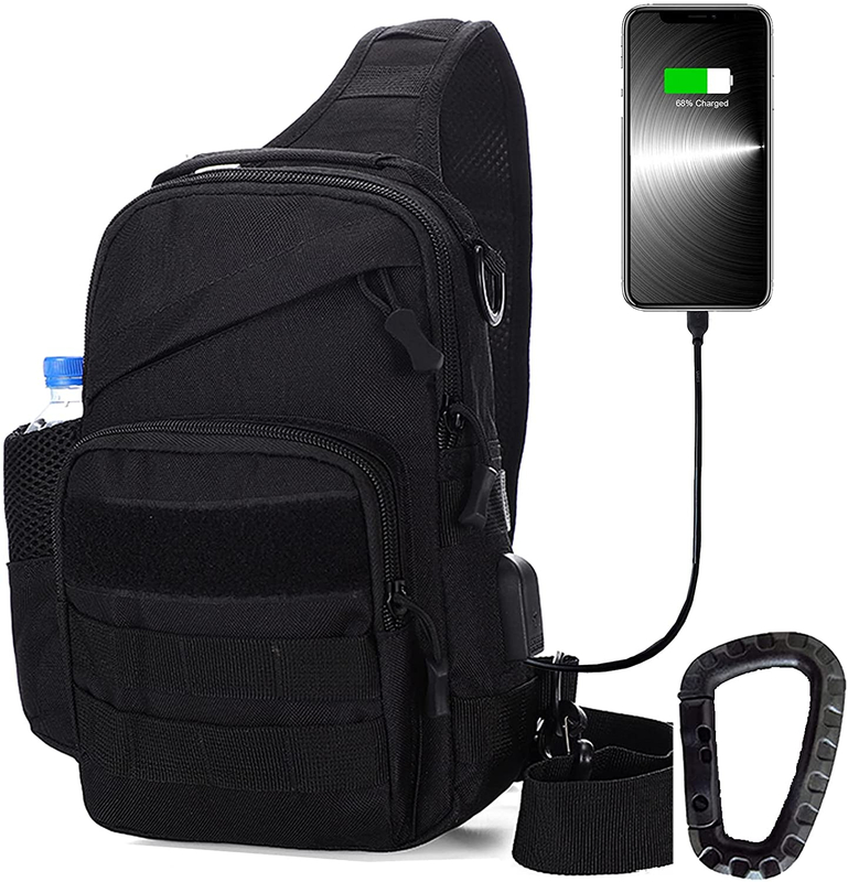 Tactical Sling Bag with External USB Charging Port, MOLLE Crossbody Chest Backpack