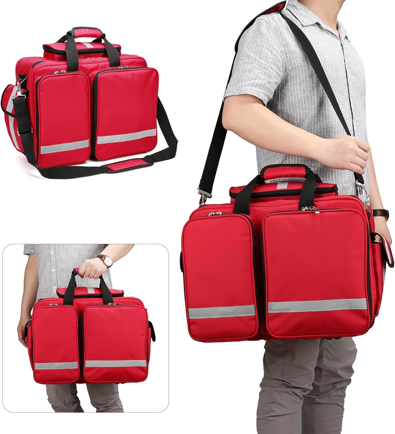 Reflective Large EMT First Aid Responder Bag, Multi-Pocket Empty Medical Organizer for Paramedics, Home Visits & Clinic Use