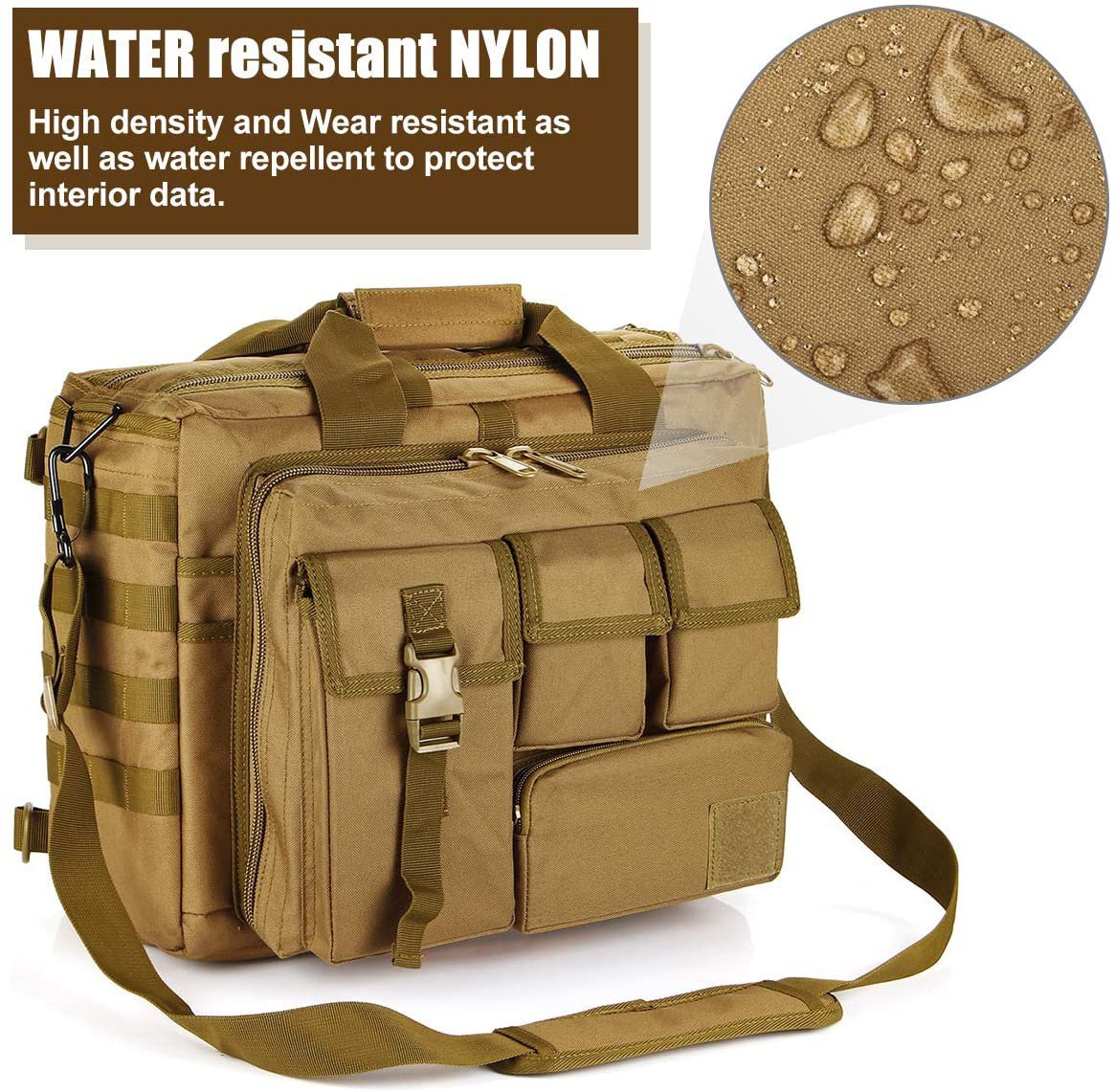 Tactical Laptop Messenger Bag Fits 15.6 Inch Computer, Water Resistant Molle Military Briefcase Multi Storage Pockets for Office Patrol Travel