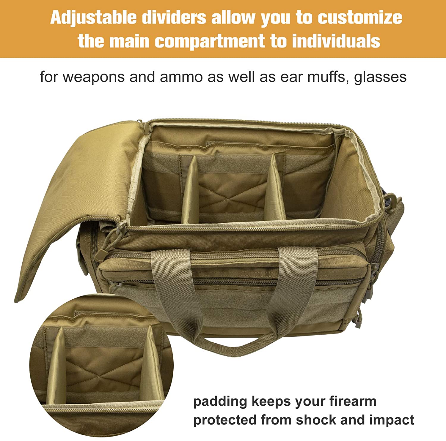 6 Magazine Loops Tactical Range Bag, 600D Waterproof Shooting Gun Bag with Insulated Water Bottle Pocket & Anti-Skid Bottom for Hunting Range Transport