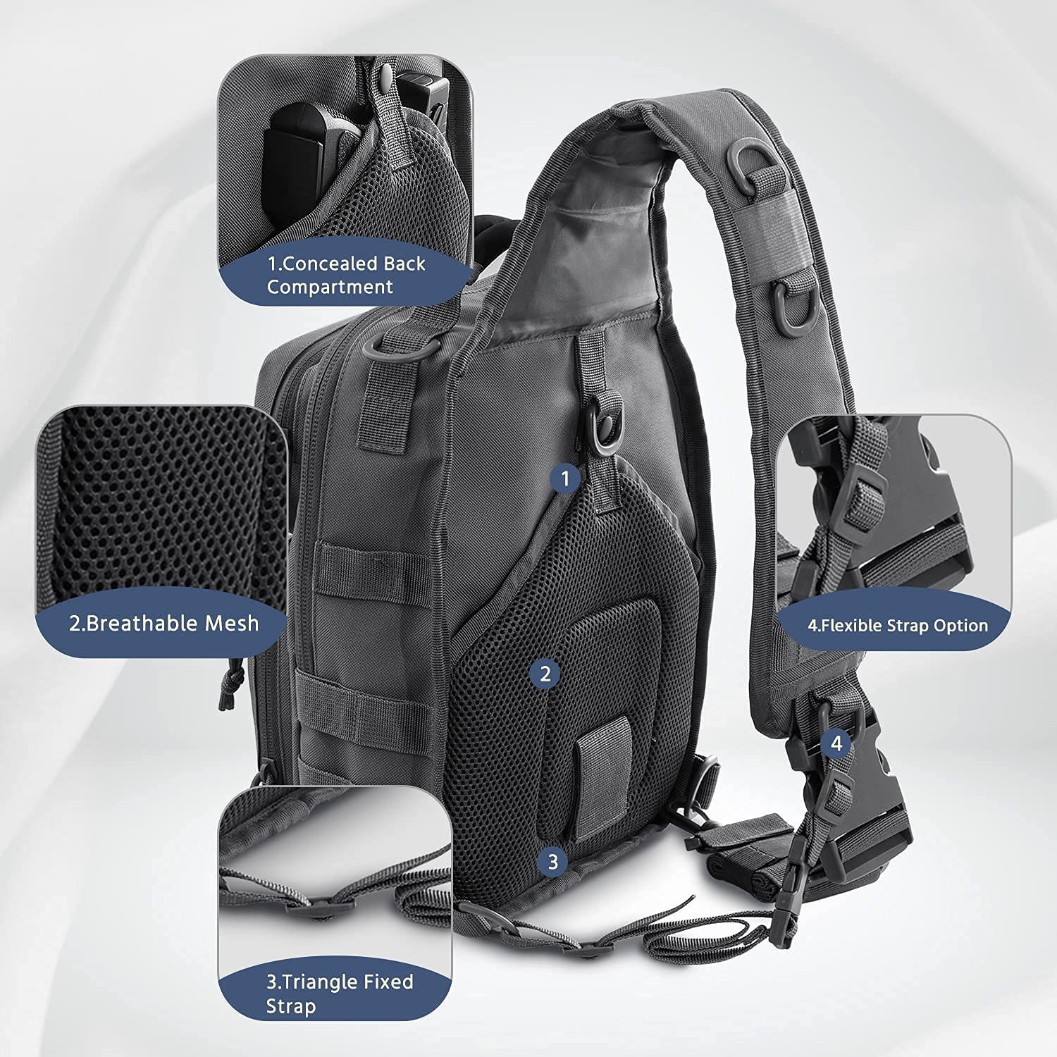 Military Tactical Sling Bag, 600D Oxford Molle EDC Crossbody Chest Backpack with Padded Strap for Hunting Hiking Fishing Daily Carry