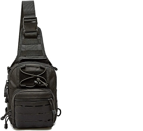 Concealed Carry CCW Tactical Sling Bag, 600D Weatherproof Laser Cut Molle Crossbody Backpack with Dual Padded Gun Compartments