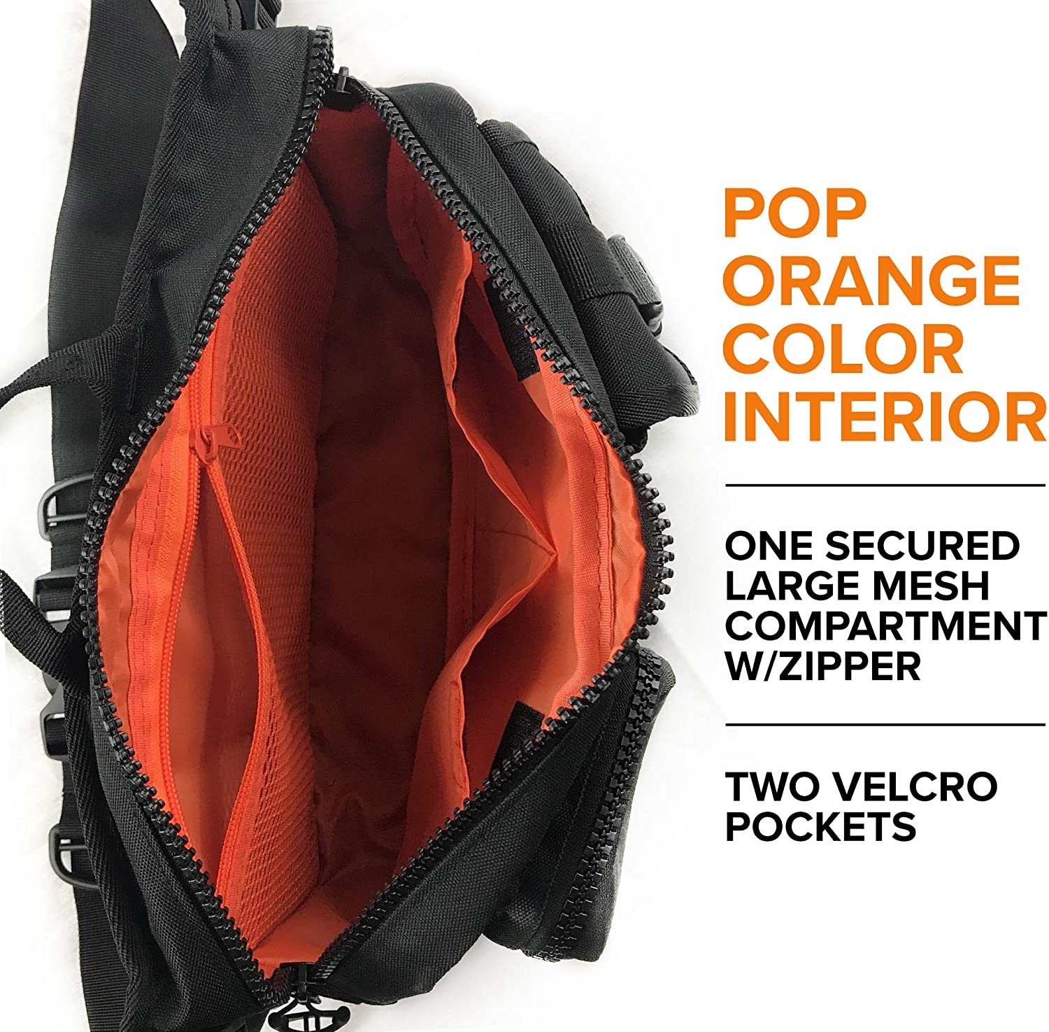 Tactical EDC Sling Crossbody Bag, Bright Orange Interior Molle Chest Pack Adjustable Strap for Fishing Hunting Camping