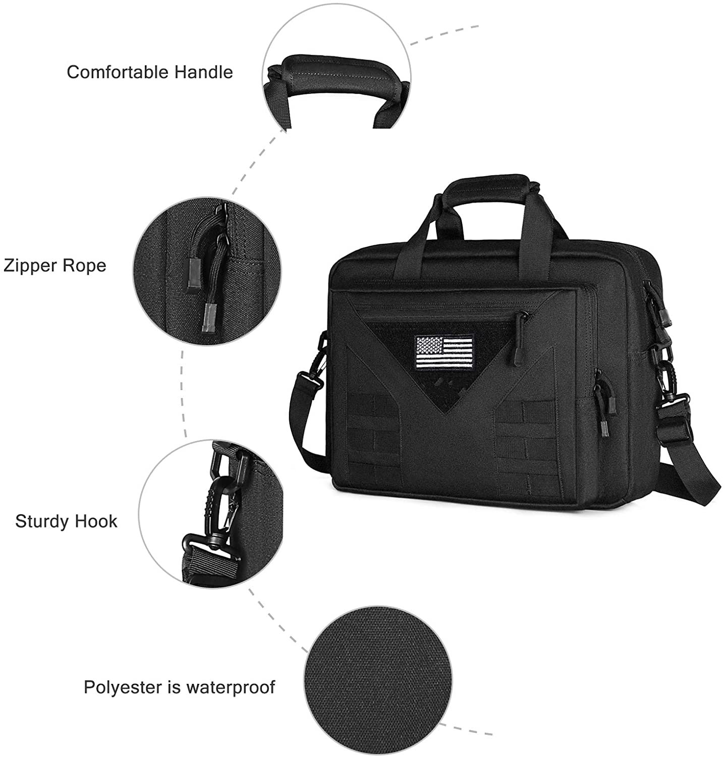 Tactical Laptop Messenger Bag Fits 15.6 Inch Notebook, Waterproof Polyester Molle Military Briefcase Multi Storage Pockets for Patrol Work Travel