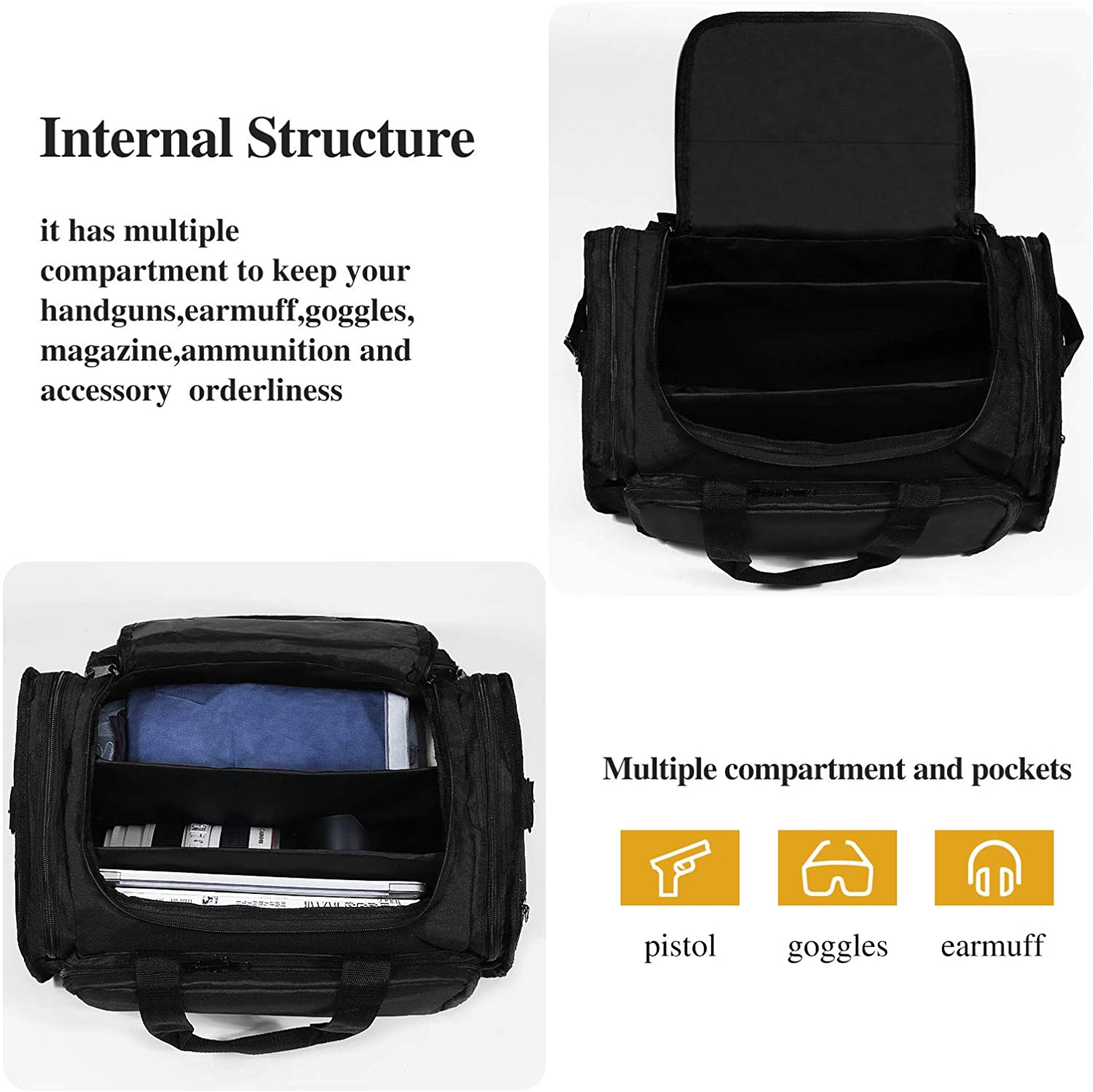 18 Inch Tactical Gun Range Bag, Multi Divided Interior Storage Duffle Bag Holds Handguns, Magazines, Ear Protection & Shooting Glasses for Range Hunting