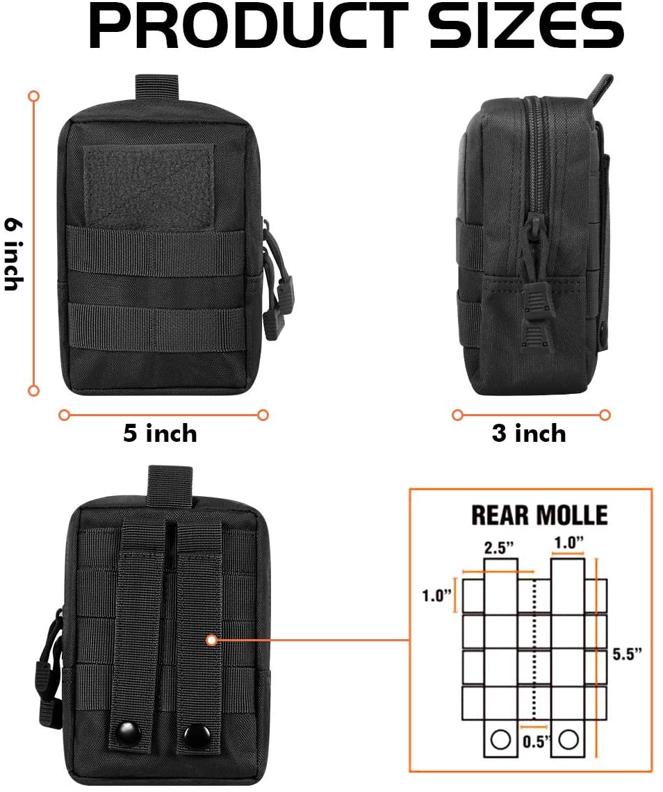 3 Pack Tactical Molle Pouches, Utility Admin Organizer Pouch, Water Bottle Holder, Small Vertical EDC Gear Bag