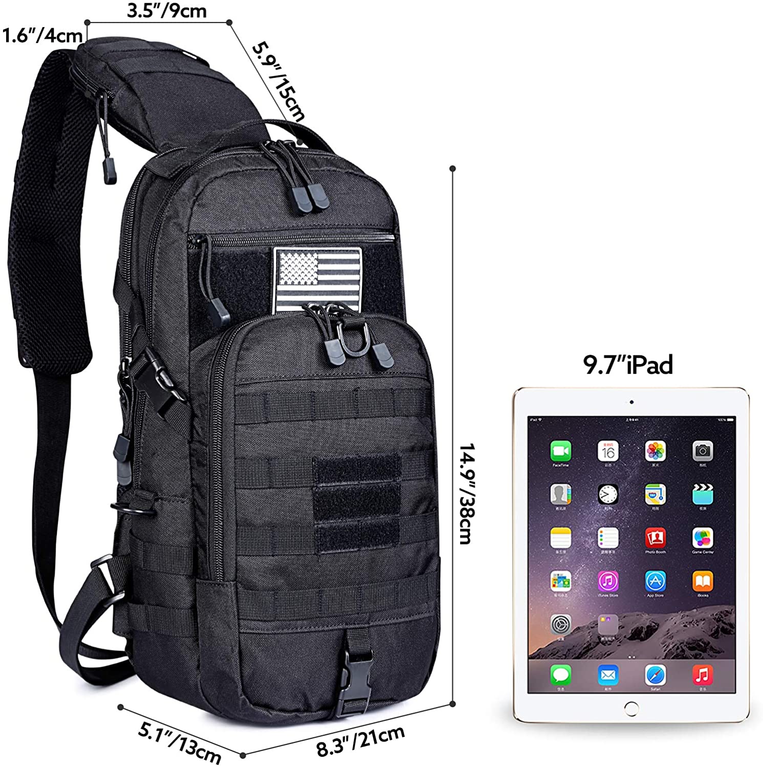 10L Mini Tactical Sling Crossbody Bag, Molle Webbing Single Shoulder Chest Pack Fits iPad for Outdoor Hunting Fishing Daily EDC