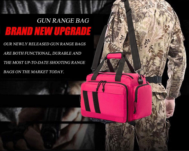 Pink Tactical Gun Range Bag, 6 Pistol Magazine Slots Padded Handgun Storage Duffle Bag for Shooting Range Transport