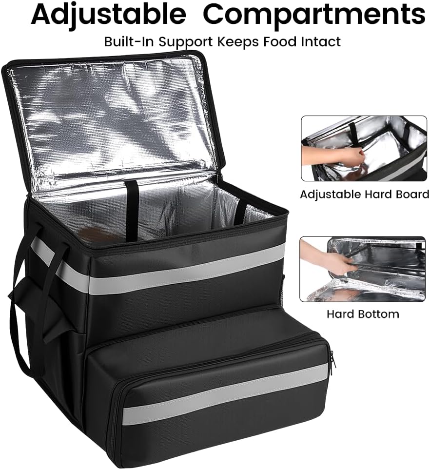 Large Insulated Backpack Expandable Cooler Bags with Reflective Strip Reusable Pizza Food Delivery Bag Food Delivery Bag