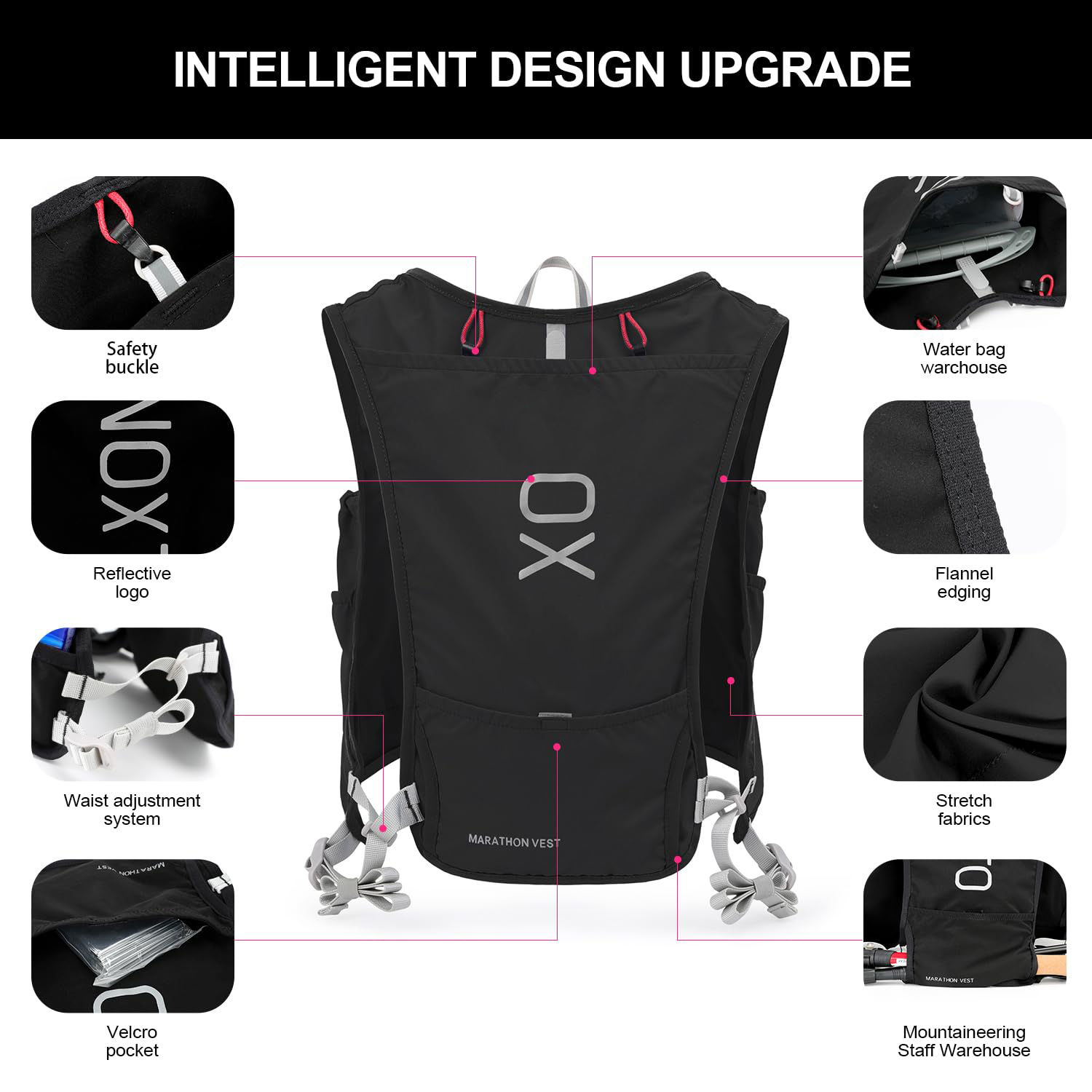 Running Hydration Vest Backpack Lightweight Insulated Pack with 1.5L Water Bladder Bag Daypack for Hiking Trail Running Cycling Race Marathon for Women Men