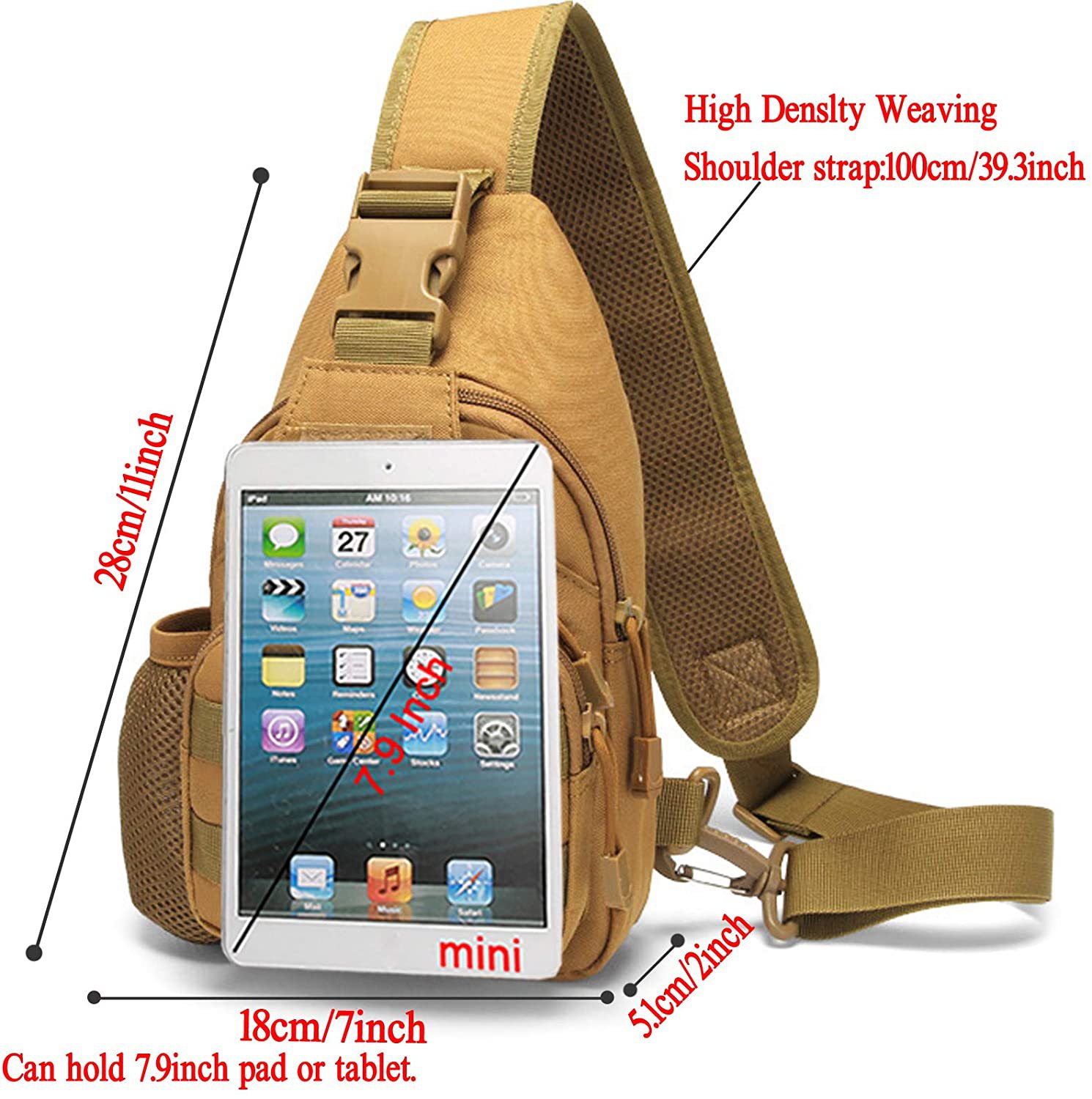 Tactical Sling Bag, Lightweight Crossbody Chest Pack, Outdoor Shoulder Sling Backpack Fit 7.9-inch Tablet for Hiking, Cycling, Daily EDC