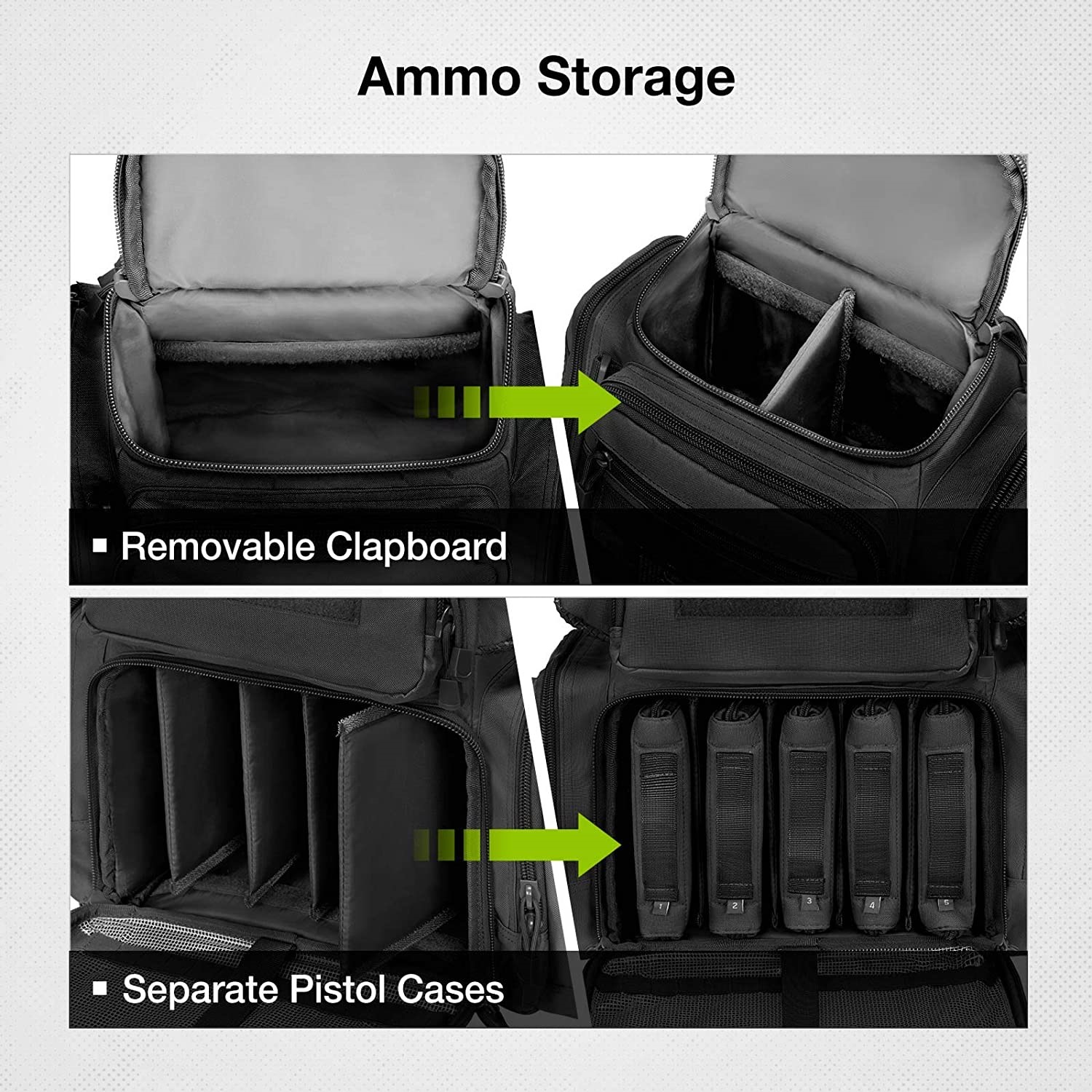 Large Tactical Shooting Backpack with Detachable Pistol Case, Multi-Compartment Gun Range Backpack, Heavy-Duty Firearm Gear Pack for Shooting Range, Hunting & Outdoor Training