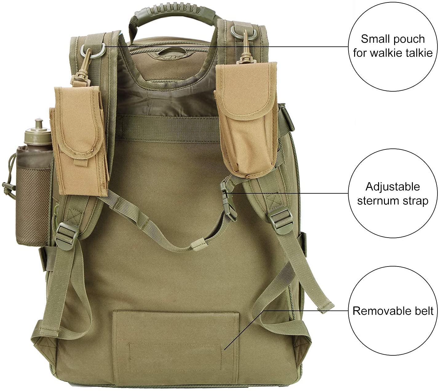 Expandable Tactical Backpack, Adjustable Capacity MOLLE Military Daypack with Detachable Water Bottle Holder for Hiking Shooting Camping Travel
