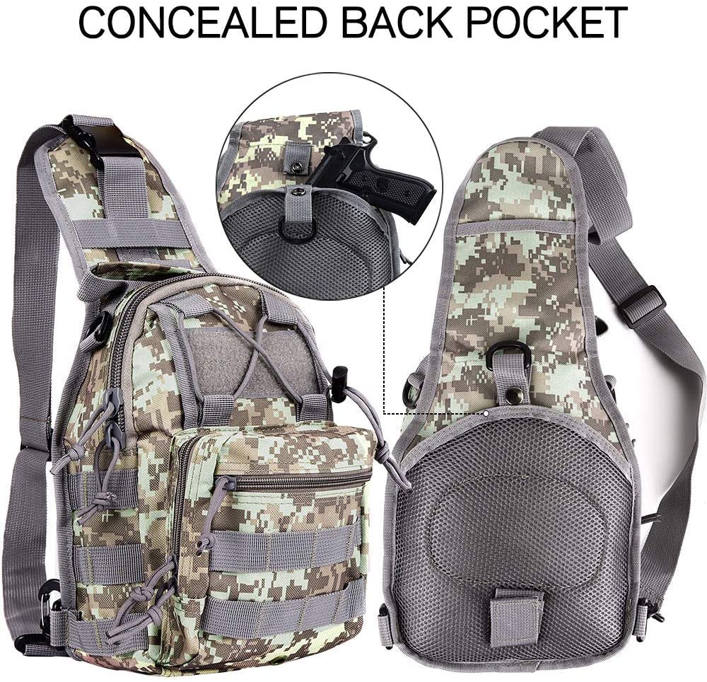 Camouflage Tactical Sling Bag, Lightweight MOLLE Crossbody Chest Backpack, Water Resistant EDC Shoulder Pack for Hunting Hiking Fishing Shooting Outdoor Daily Carry