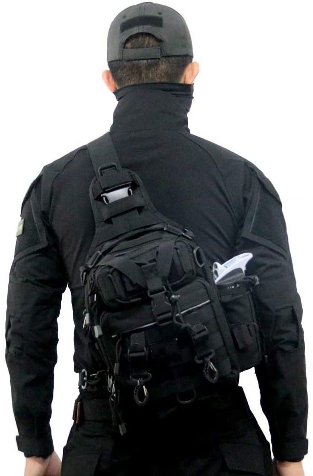 Tactical Sling Chest Bag, Laser Cut MOLLE Crossbody Shoulder Pack for Shooting Hiking EDC Fishing