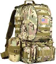 Modular Camouflage Tactical Backpack with Detachable Pouches, Water Resistant MOLLE Military Rucksack Kit with Water Bottle Holder for Hunting Camping Hiking Survival