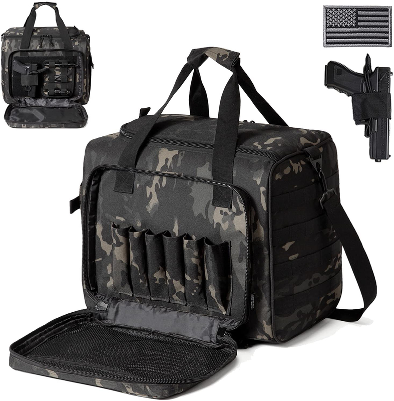 Camo Tactical Pistol Range Bag, Multi-Pistol Soft Shooting Duffle Bag with Magazine Storage & MOLLE Webbing