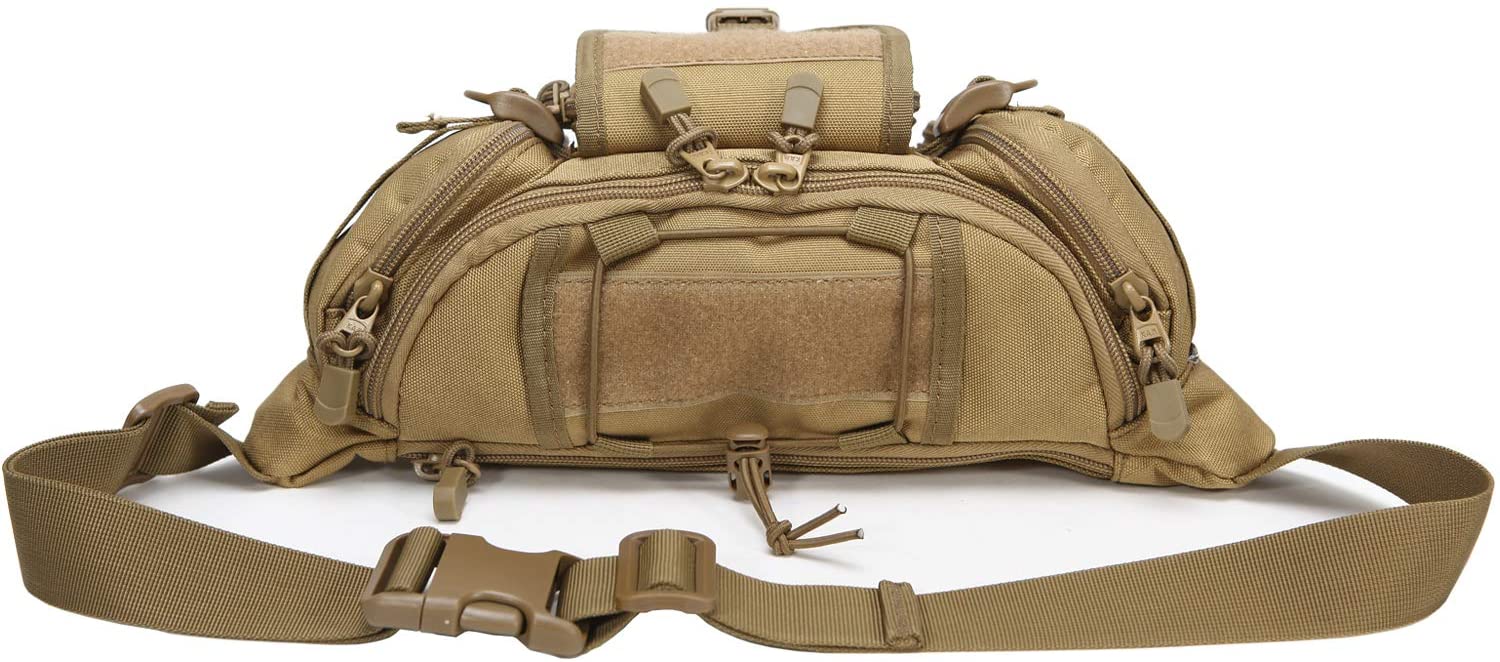 Adjustable Tactical Fanny Pack, Water Resistant MOLLE Waist Bag Multi-Pocket Utility Hip Belt Bag for Hunting Hiking Running Cycling Travel
