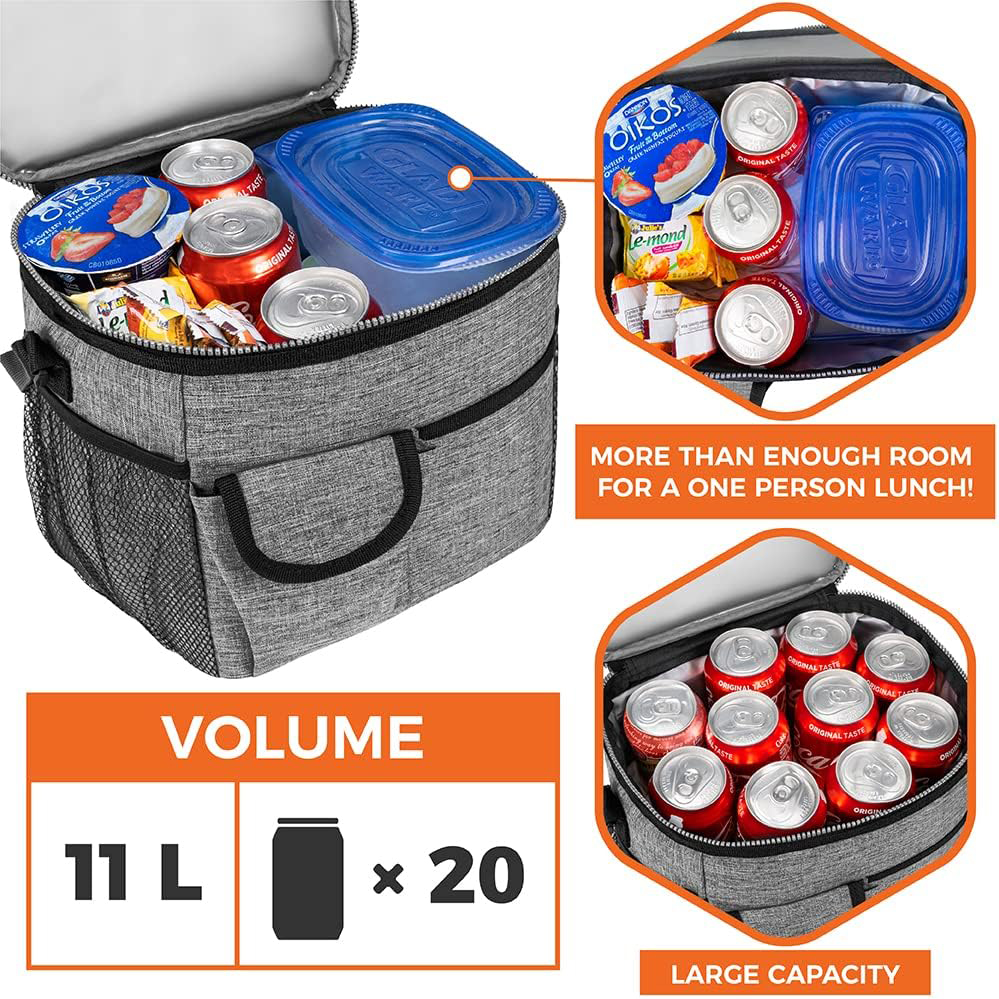 11L Large Capacity Insulated Lunch Bag, Leakproof Water Resistant Portable Cooler Tote with Detachable Shoulder Strap for Daily Work & Outdoor Picnic
