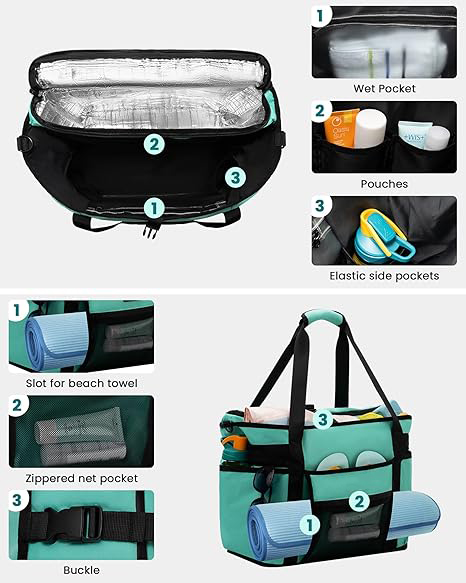 2-in-1 Dual Layer Insulated Cooler Tote Bag, Water Resistant Large Capacity Thermal Beach Bag for Picnic, Travel, Grocery Shopping
